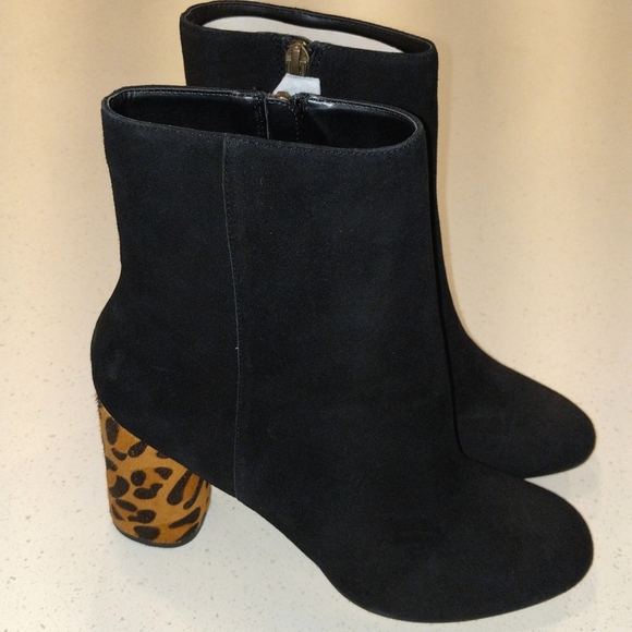 Sole Society Block Heel Animal Print and Black Suede Ankle Booties Sz 10 - Picture 7 of 8